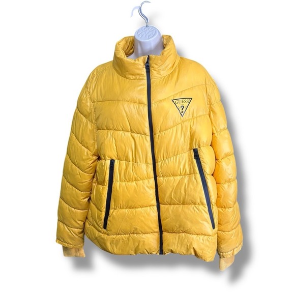 GUESS Full‎ Zip Puffer Quilted Winter Coat Jacket - Yellow Sz XXL - Picture 1 of 6